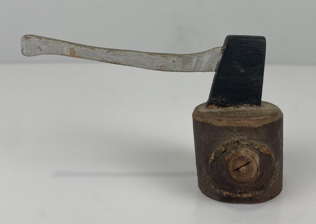 Folk Art Carved Axe and Tree Stump - 3