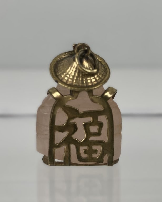 Gold-Filled Pink Jade and Rhodolite Garnet Buddha Pendant - 2