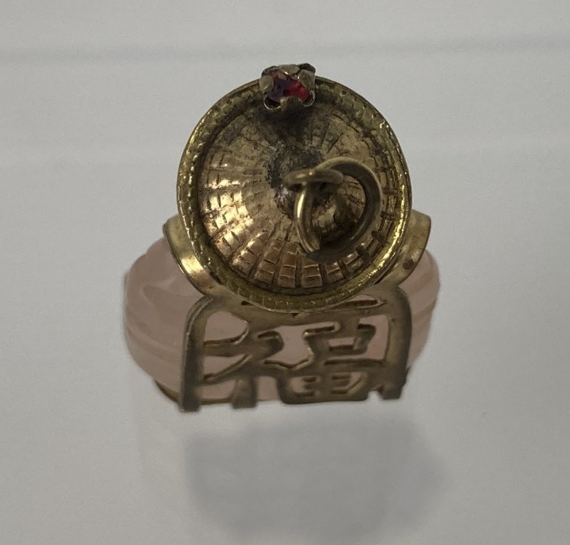 Gold-Filled Pink Jade and Rhodolite Garnet Buddha Pendant - 3