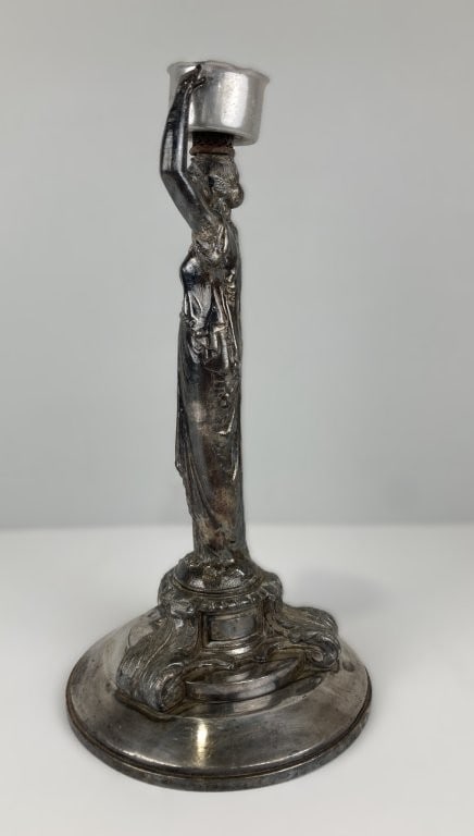 19th-Century Silverplate Classical Figural Candlestick - 3
