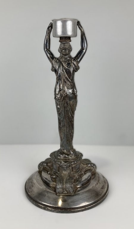 19th-Century Silverplate Classical Figural Candlestick - 4