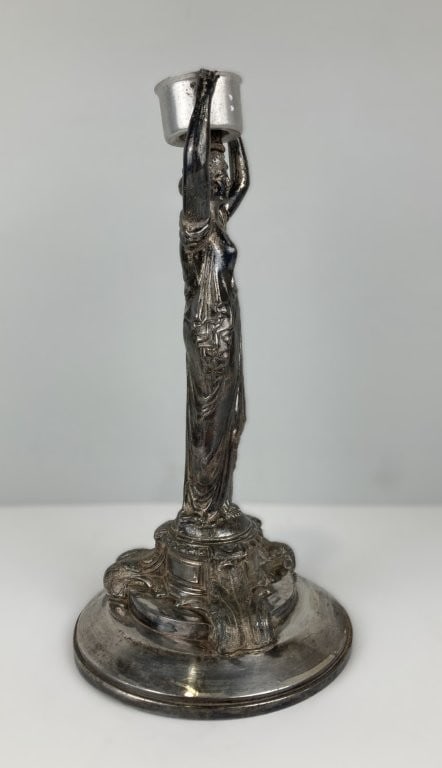 19th-Century Silverplate Classical Figural Candlestick - 5