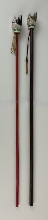 Pair of Porcelain Boston Terrier Carnival Canes - 2