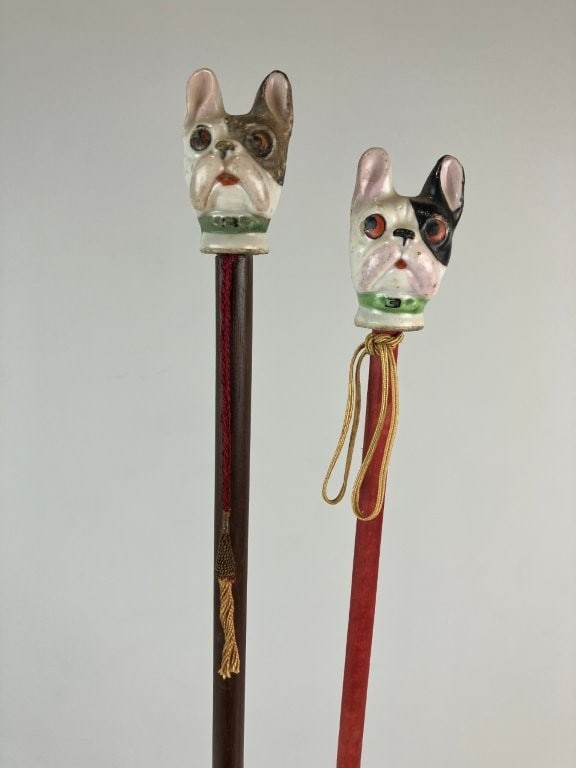 Pair of Porcelain Boston Terrier Carnival Canes - 4