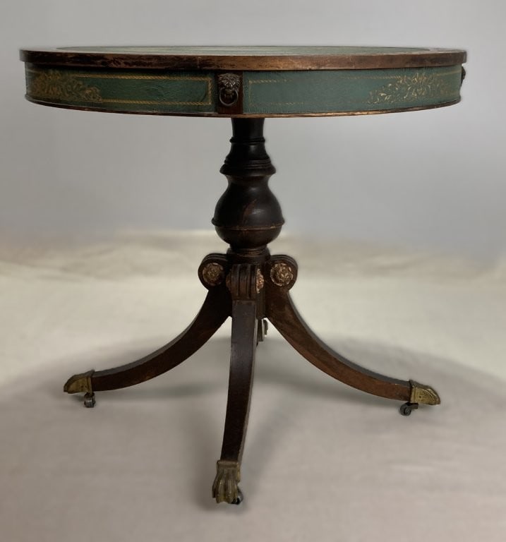 Duncan Phyfe Style Leather-Top Drum Table - 4