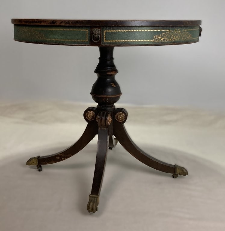 Duncan Phyfe Style Leather-Top Drum Table - 6