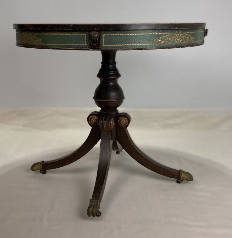 Duncan Phyfe Style Leather-Top Drum Table - 7