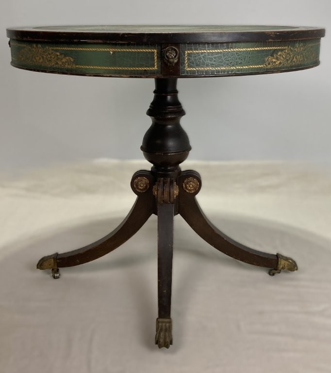 Duncan Phyfe Style Leather-Top Drum Table - 9