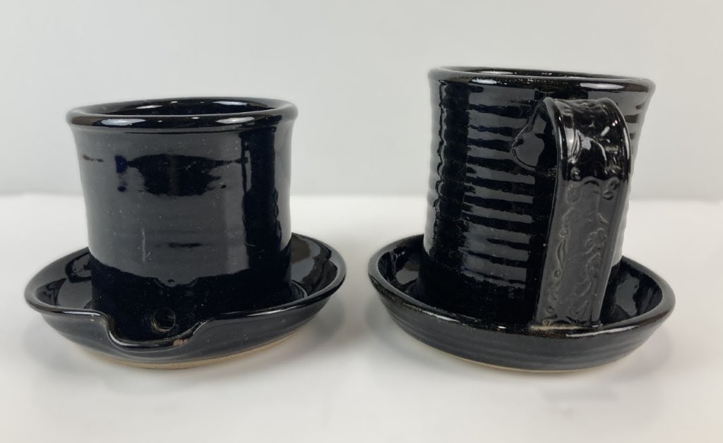 Pair of Ouida Studio Pottery Chicken Waterer - 2