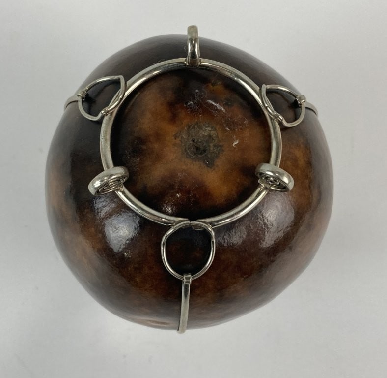 Argentine Sterling Silver-Mounted Yerba Mate Gourd Cup with Bombilla - 3