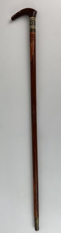 Carved Wood Inlaid Bone Cane - 4
