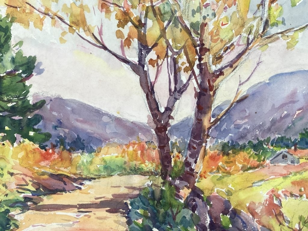Mid-Century Modern, Autumn Landscape, Watercolor - 2
