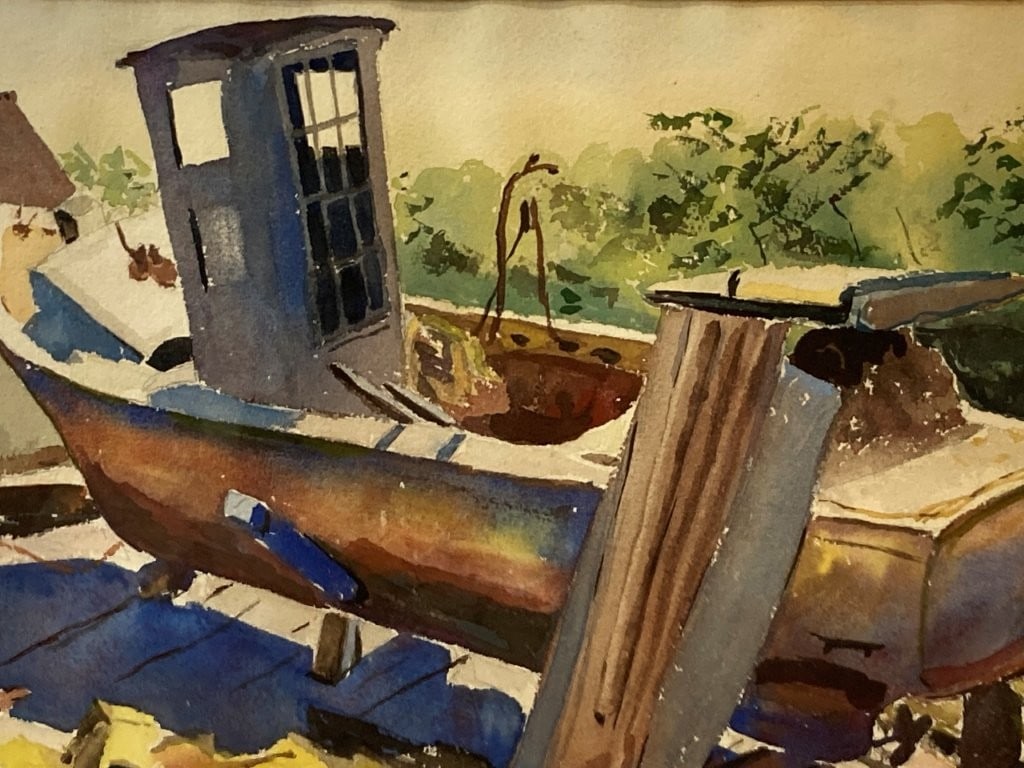 Mid-Century Modern, Ship at Dock, Watercolor - 2