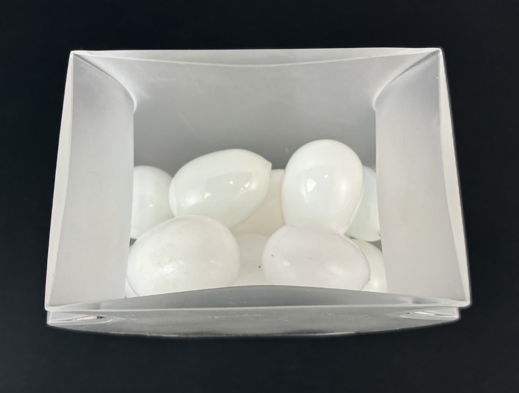 Assorted Milk Glass Eggs with Modernist Frosted Glass Vase - 2