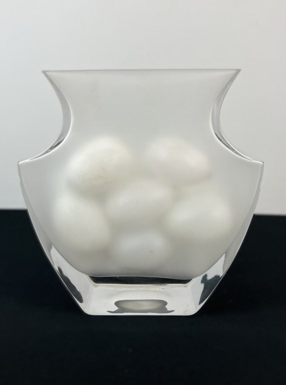 Assorted Milk Glass Eggs with Modernist Frosted Glass Vase - 3