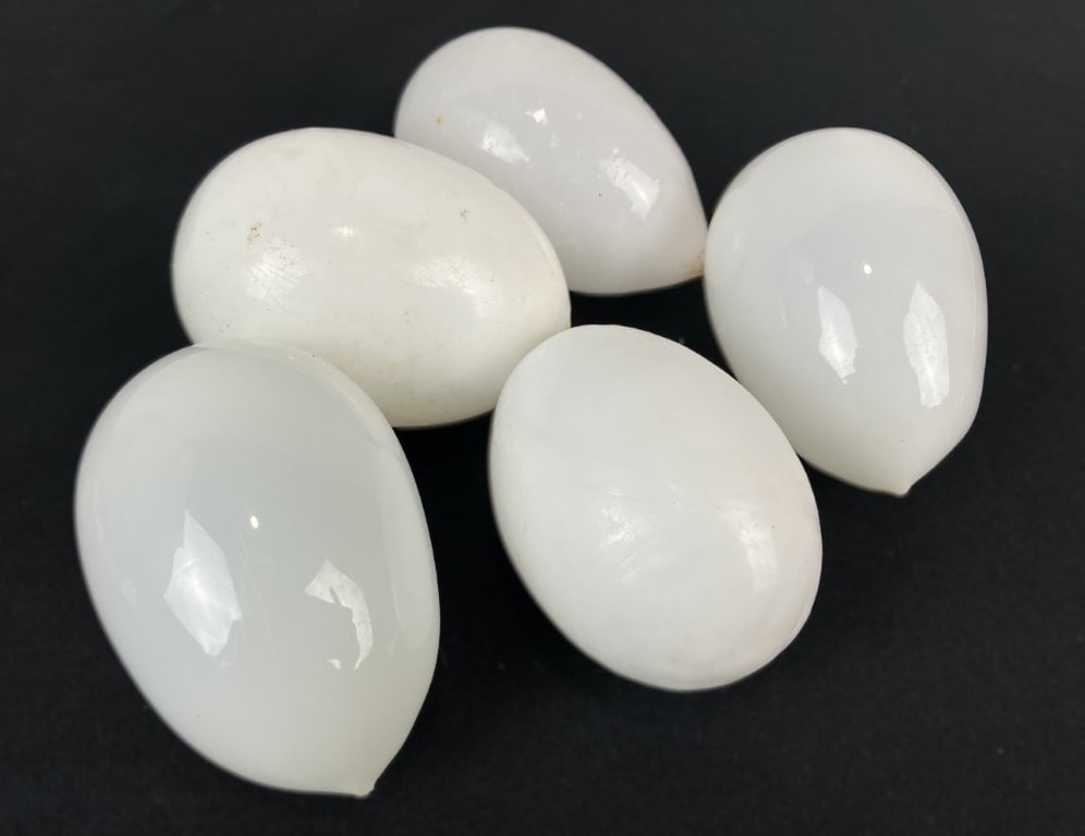 Assorted Milk Glass Eggs with Modernist Frosted Glass Vase - 8