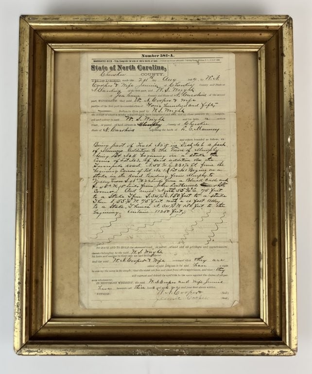 1889 North Carolina Cherokee County Land Deed and Bill of Sale: Fascinating historical document is an authentic 1889 bill of land sale detailing property belonging to the local Mauney family of Murphy, North Carolinaâ€”the scenic westernmost