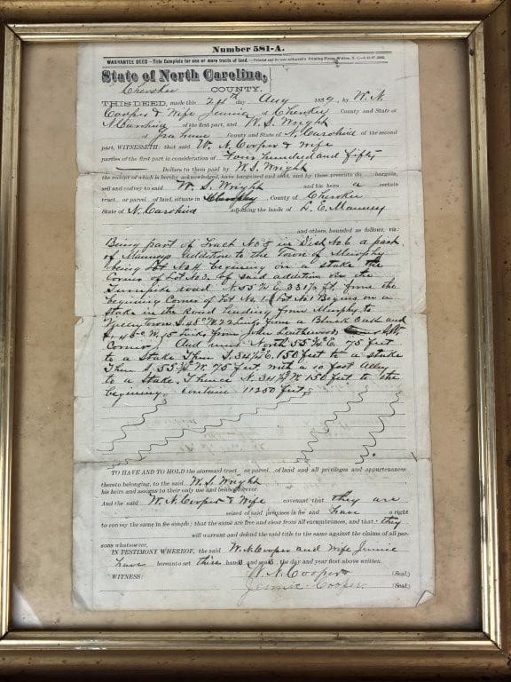 1889 North Carolina Cherokee County Land Deed and Bill of Sale - 2