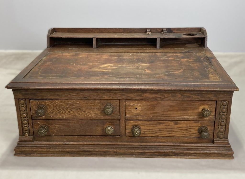 Turn-of-the-Century Oak Slant-Top Spool Cabinet - 2