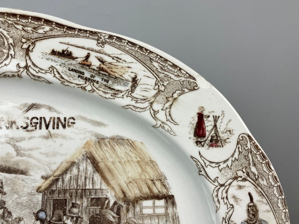 Hand-Colored First Thanksgiving Transferware Platter - 3