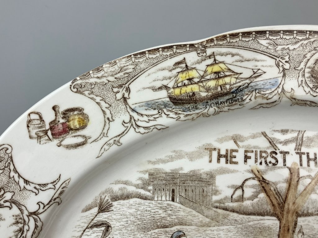 Hand-Colored First Thanksgiving Transferware Platter - 4
