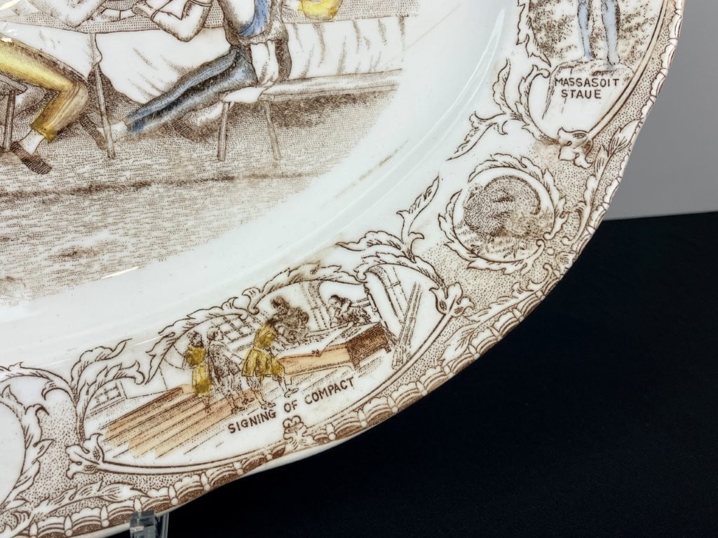 Hand-Colored First Thanksgiving Transferware Platter - 6
