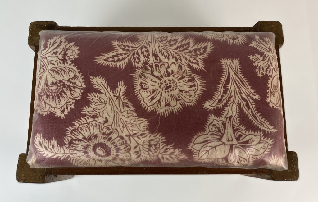 Upholstered Mahogany Wood Footstool - 3