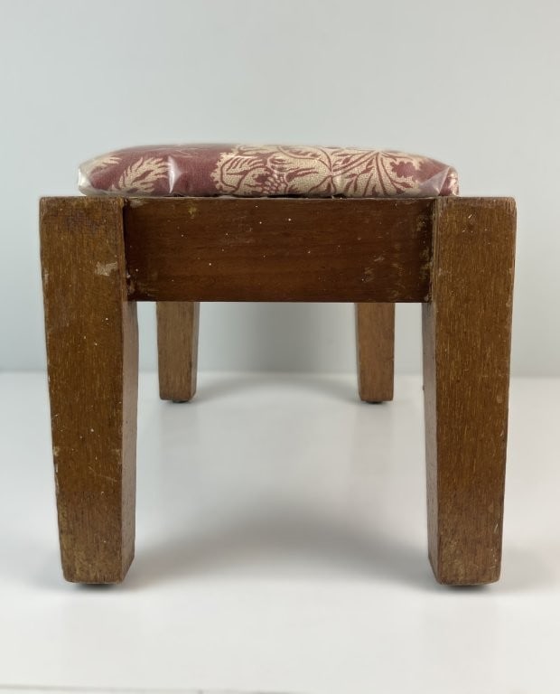 Upholstered Mahogany Wood Footstool - 5