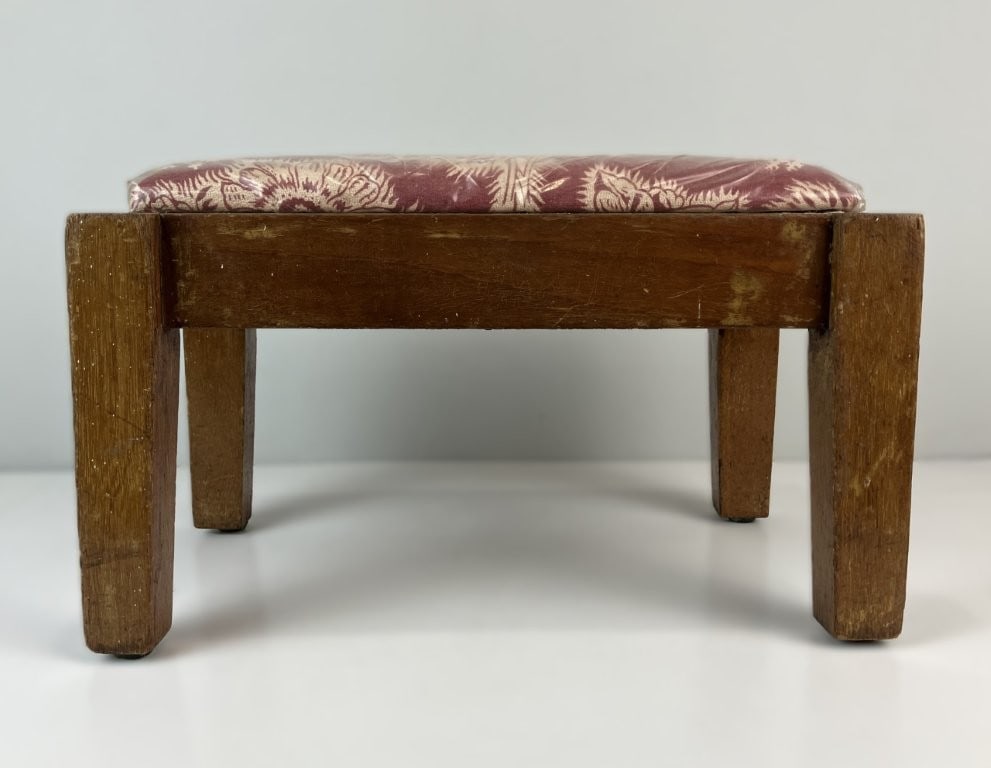 Upholstered Mahogany Wood Footstool - 6
