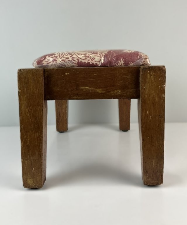 Upholstered Mahogany Wood Footstool - 7