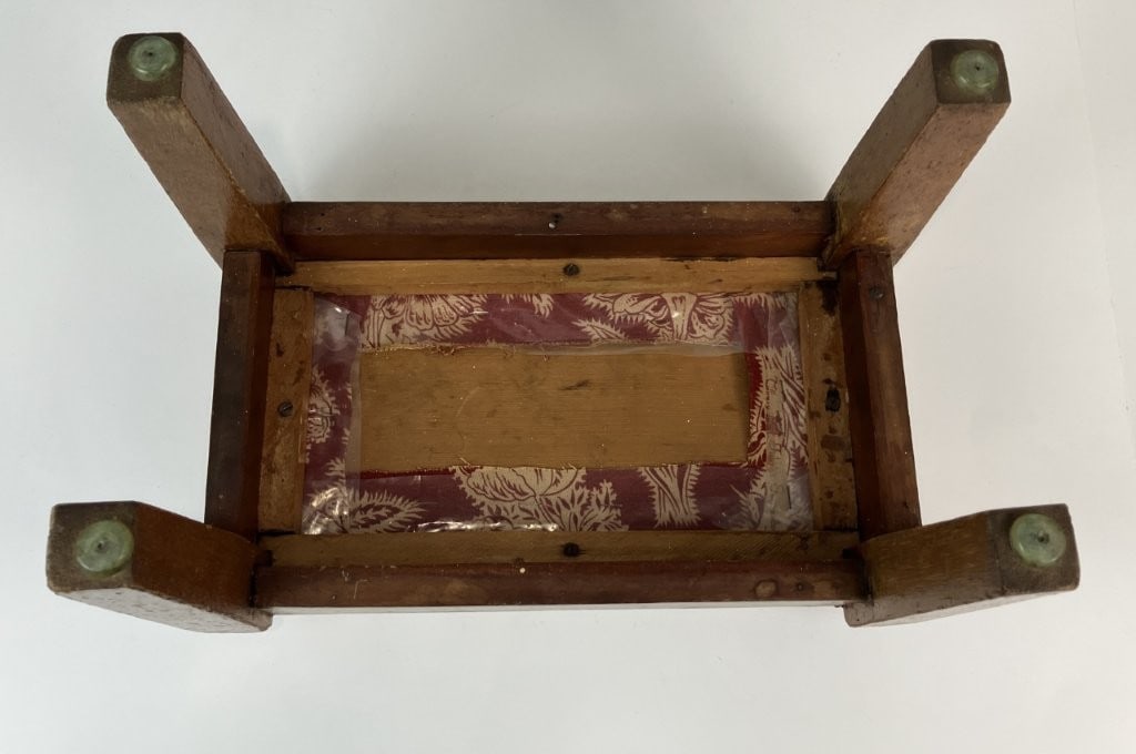 Upholstered Mahogany Wood Footstool - 8
