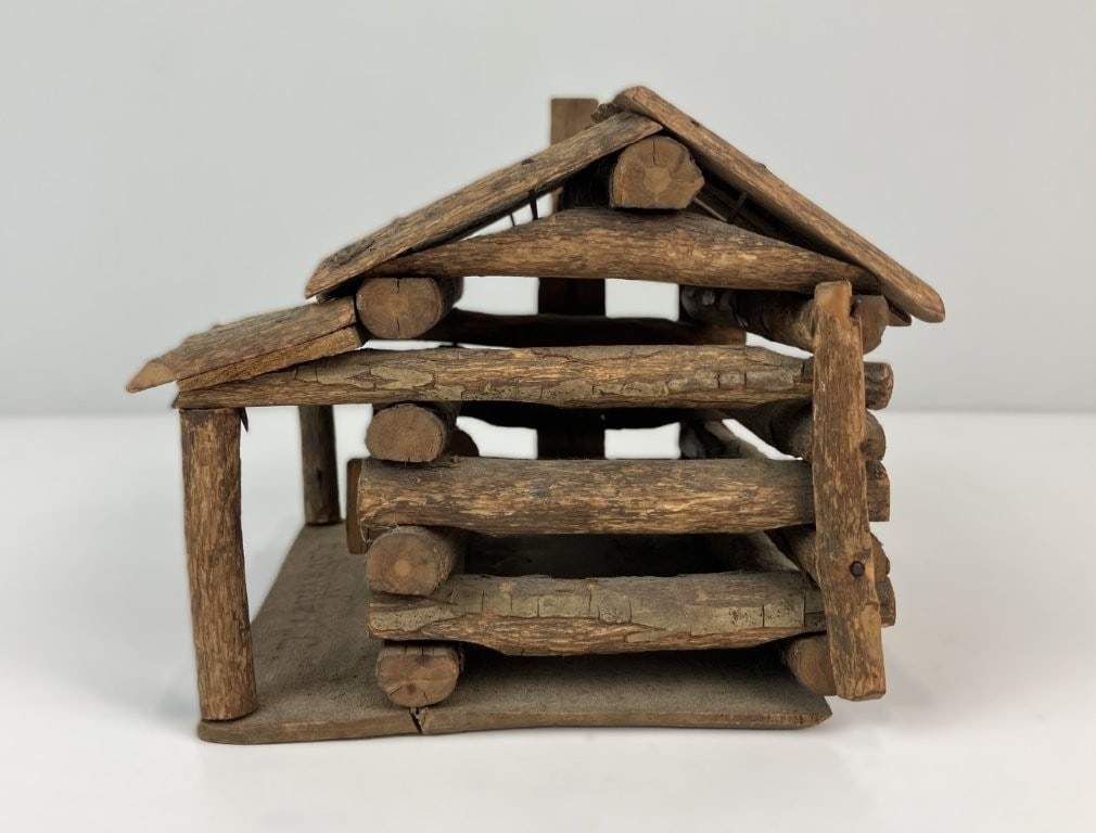 Folk Art Carved Log Cabin - 3