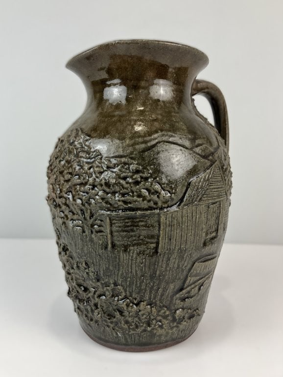 Michael and Melvin Crocker Alkaline-Glazed Decorated Pottery Pitcher - 2