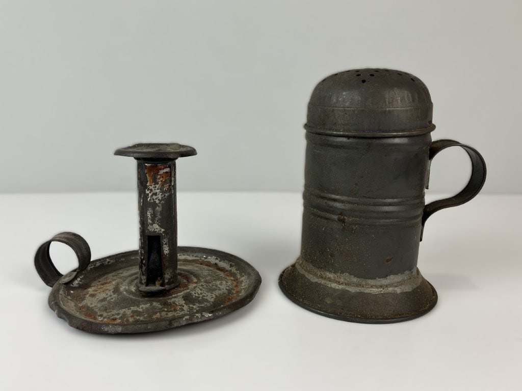 Yellowware Mold, Push-Up Candlestick, and Muffineer - 2