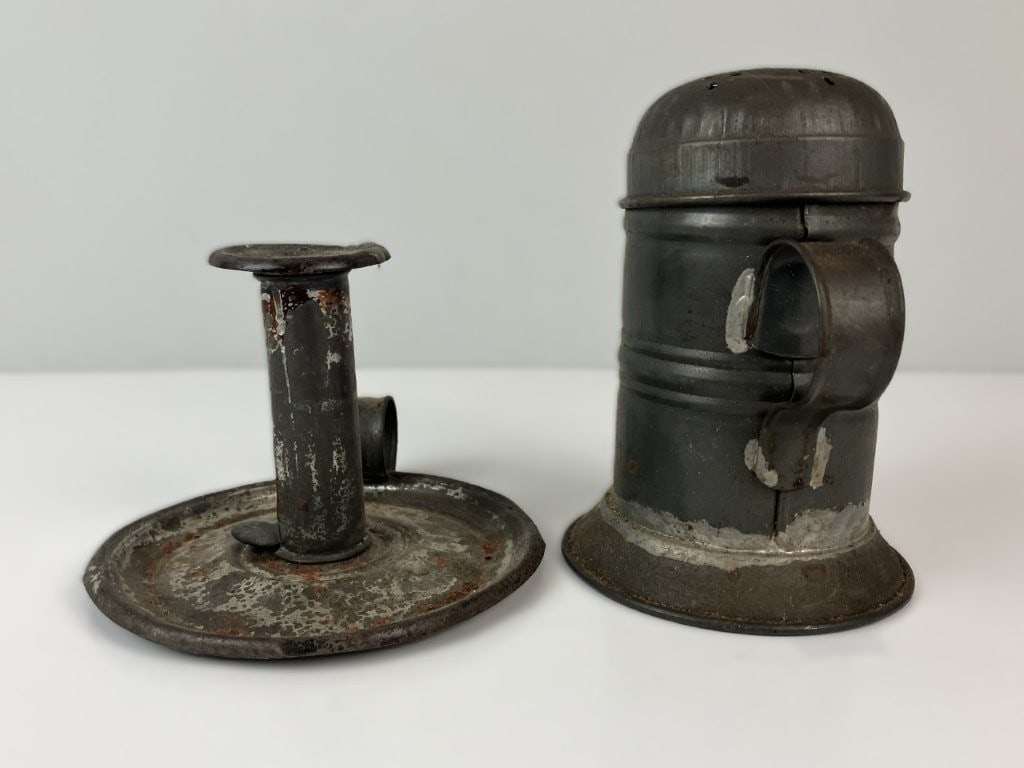 Yellowware Mold, Push-Up Candlestick, and Muffineer - 3