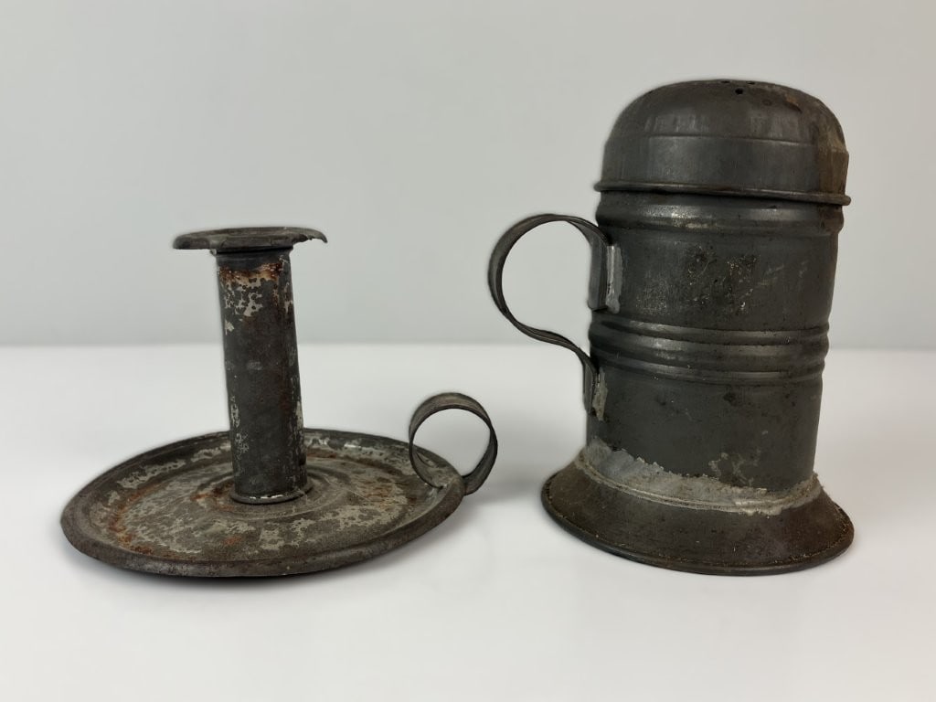 Yellowware Mold, Push-Up Candlestick, and Muffineer - 4