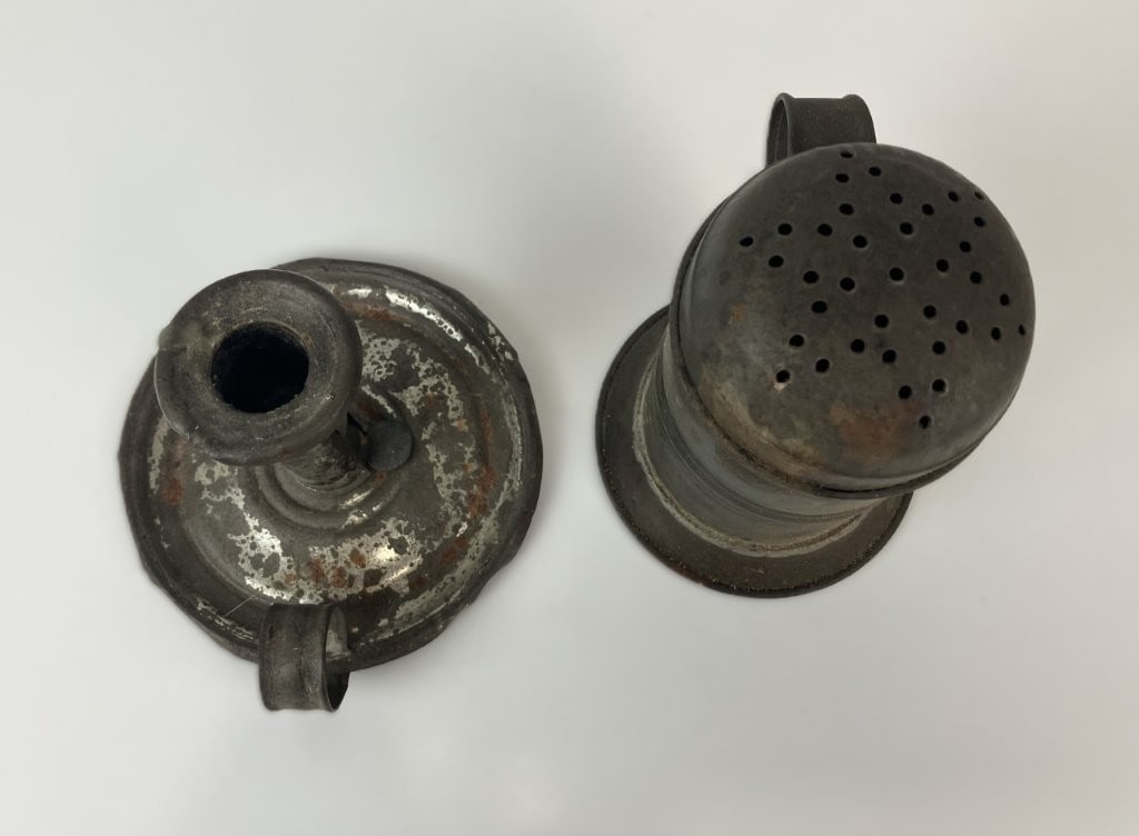 Yellowware Mold, Push-Up Candlestick, and Muffineer - 5