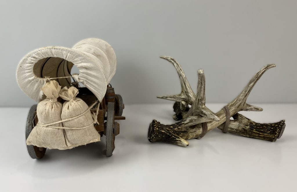 Western Folk Art Covered Wagon and Sculpture - 3