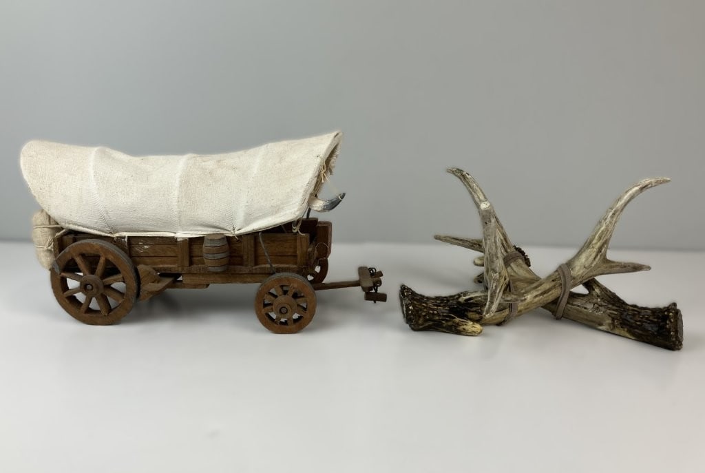 Western Folk Art Covered Wagon and Sculpture - 4