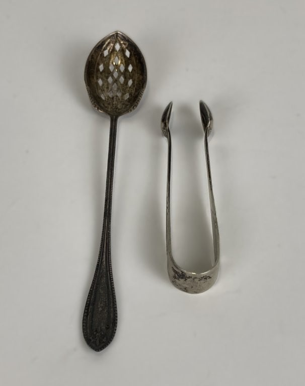 Sterling Silver Sugar Sifter and Sugar Tongs - 2