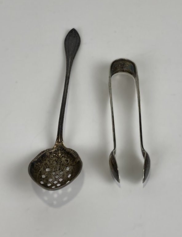 Sterling Silver Sugar Sifter and Sugar Tongs - 3