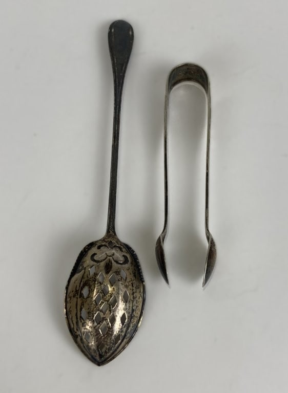 Sterling Silver Sugar Sifter and Sugar Tongs - 4