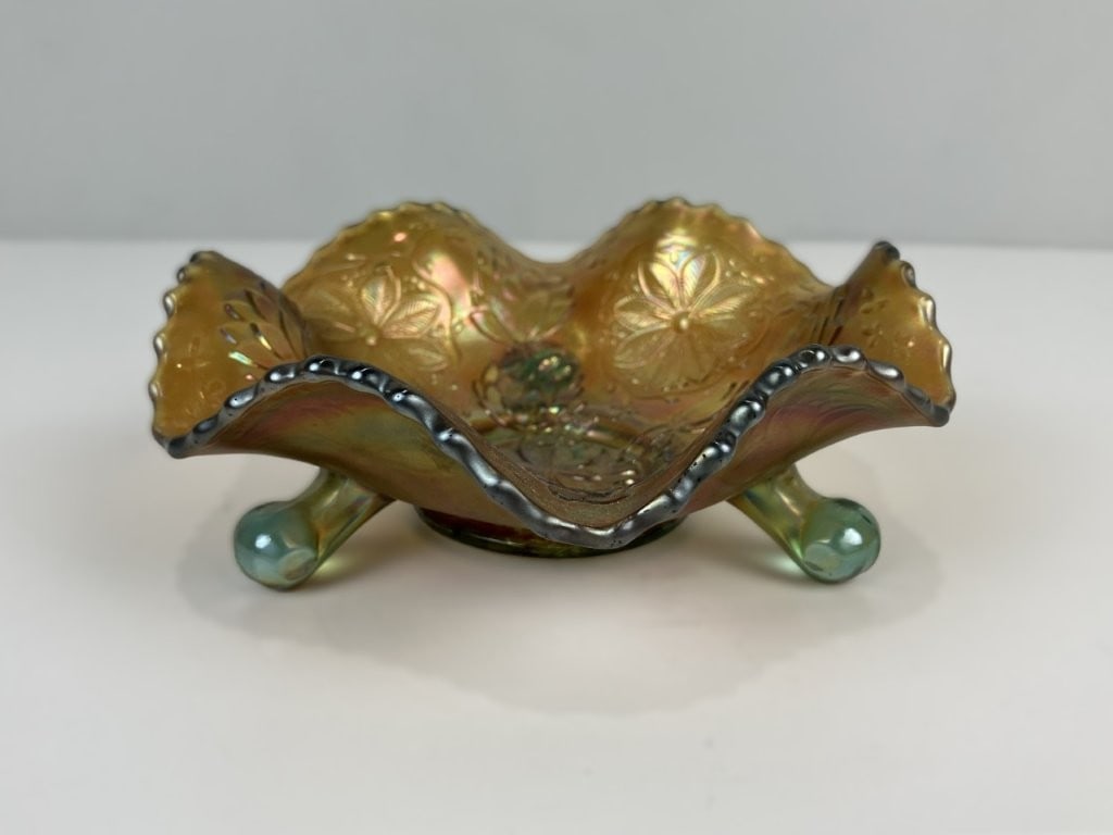 Fenton Aquamarine and Marigold Carnival Glass Bowl - 2