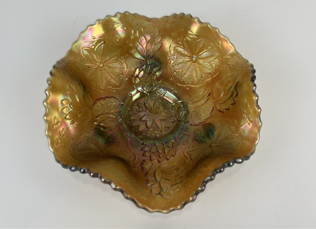 Fenton Aquamarine and Marigold Carnival Glass Bowl - 3