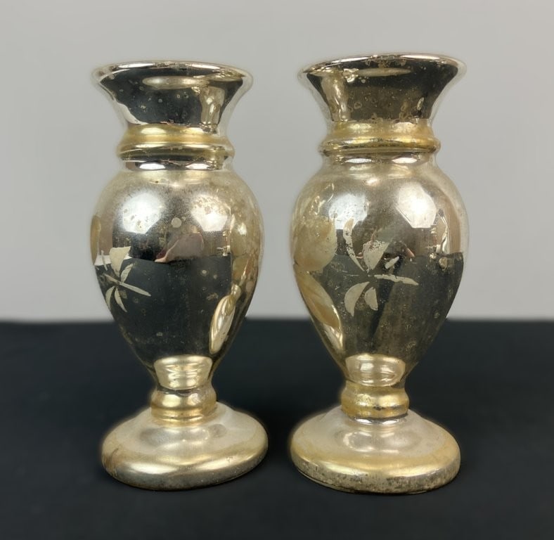 Four Decorated Mercury Glass Vases - 3