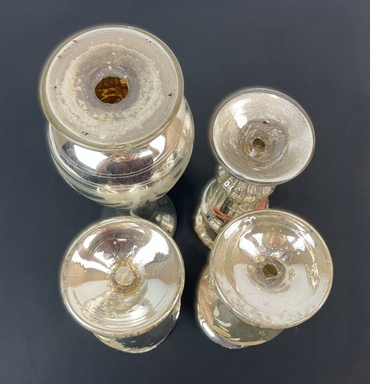 Four Decorated Mercury Glass Vases - 7