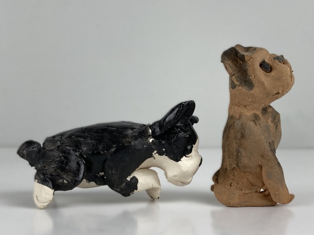 Folk Art Boston Terrier Pottery Dogs - 2
