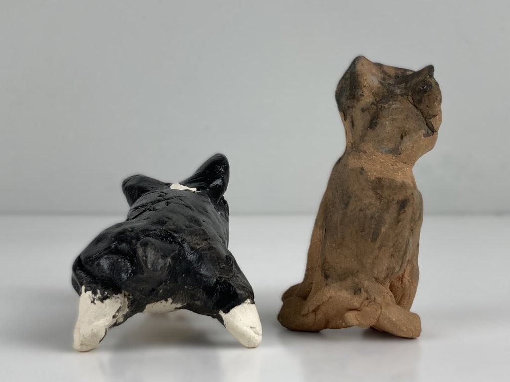 Folk Art Boston Terrier Pottery Dogs - 3