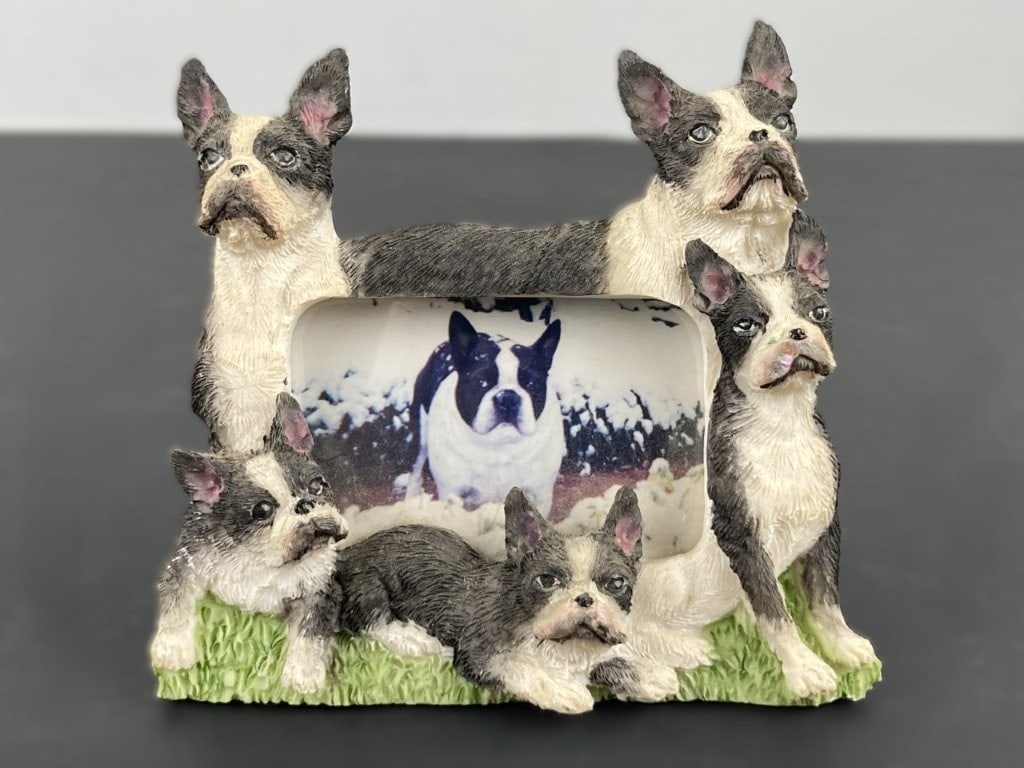 Porcelain Boston Terrier Figures and Picture Frame - 2