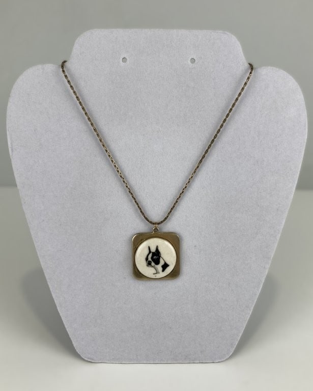 Porcelain Boston Terrier Pendant Necklace - 2